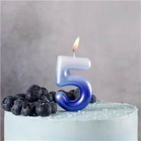 Свеча-цифра "5" Омбре голуб/синий, 6см.