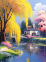 Мозаика алмазная по номерам на холсте (в рулоне)  30*40см "Желтая ива"