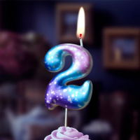 Свеча-цифра "2" космос, 4см