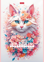 Альбом А4 48л скоба пласт.обл. "Spring cat"тисн., 100 г/м2*