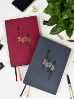 Ежедневник дат. 2025г А5 176л., мягк. переп., кожзам "Кассандра бордовый" блинт. тисн., ляссе