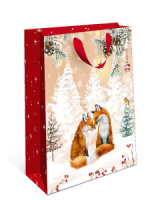 Пакет подар. бум. новогодн. 11*14*6см 157гр/м Лисы