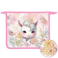 Папка д/тетрад. А5 (240*205*40) 1отд. молния сверху, пластик, фольга "Маленькие единорожки"