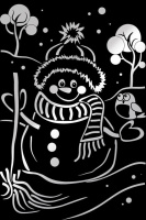 Гравюра 10*15см с эффектом золото "Снеговик"