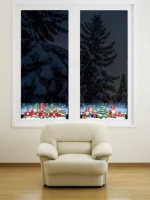 Витражная наклейка-бордюр 47*16см "Новогодний экипаж"