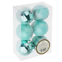 Набор елочных шаров 6 см, 6 шт., голубой, пластик