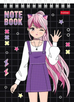 Блокнот А6  40л гребень "Неко-Тян_аниме" УФ-лак, клетка