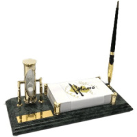 Набор настольный "Deluxe" 11*26см, с подст.д/бумаги и ручки, песоч.часы, мрамор, тём-зел. с золотом