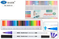 Набор маркеров акварельных  24цв. кистевидн./файнлайнер "Basir" двусторон.