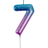 Свеча-цифра "7" Degrade  6 см, метал.цвет+напыление серебрян.точками