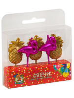 Свечи для торта "Ананасы и фламинго" на длинных пиках 5шт