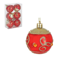 Набор елочных шаров 6 см, 6 шт., красный с золотом, стразы, пластик