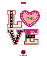 Тетрадь А5 48л кл. Hatber "LOVE" 5 диз.в спайке, мат.лам., 3Dфольга, бел.100%