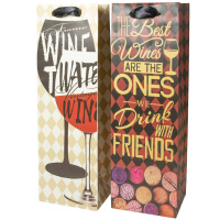 Пакет подар. бумажн. 12*34*10 см,(под бутылку) 210 гр/м "Стильный дизайн" 4 дизайнов в упаковке