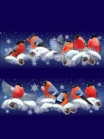 Витражная наклейка-бордюр 47*16см "Зимный танец снегирей"