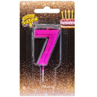 Свеча-цифра "7" Диамант Маджента, 4,5см.