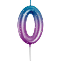 Свеча-цифра "0" Degrade  6 см, метал.цвет+напыление серебрян.точками