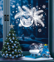 Витражная наклейка А4+ "Новогодний шар на еловой ветке"