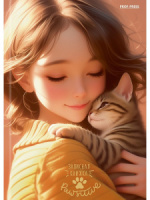 Блокнот А6 7БЦ  48л "Девушка и котенок" клетка, глянц.лам., лен