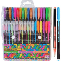 Набор гелевых ручек deVENTE 36цв. "Neon Black"  1мм, черный корпус, чернила НЕОН