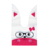 Мешок подар. ПВХ  с ушами 13*22см "Заяц в очках" розовый 