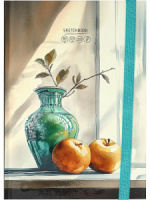 Скетчбук А5  80л., 7БЦ,  80гр/м2 "Ваза и яблоки" мат.лам.,выб.лак., резинка