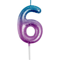 Свеча-цифра "6" Degrade  6 см, метал.цвет+напыление серебрян.точками