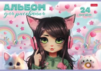 Альбом А4 24л скоба "Девочка-кошка" пл. 100 гр/м*