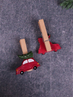 Набор новогодних керамических прищепок "Машина с ёлкой" 3,5см, 5 шт