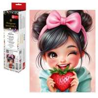 Мозаика алмазная по номерам на холсте (в рулоне) 20*25см "Девочка с клубникой"