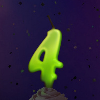 Свеча-цифра "4" люминесцентная, 7см.