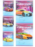 Тетрадь А5 12л косая лин. с доп.горизонт.лин. Проф-Пресс "Киберпанк-авто" 5диз.в сп.,белизна 92%