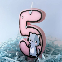 Свеча-цифра "5" Котик  9см