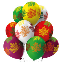 Шар с рисунком 12" Листья! 30 см пастель+кристалл+металлик  25 шт. в уп.