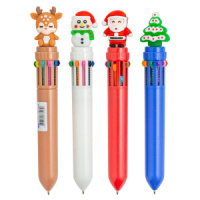 Ручка шар. многоцв. 10-ти цветная, "Новогодние" 0,5мм, прорезин.наконечник