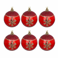 Набор елочных шаров 6 см, 6 шт., красный с золотом, пластик