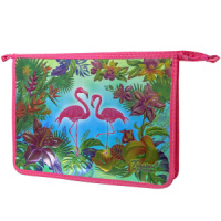 Папка д/ труда А4 (335*240*85) 2отд. молния сверху, пластик/ламинат "Тропический фламинго"