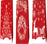 Пакет подар. бум. новогодн. 12*36*9,5см(под бутылку) "НГ" глянц.лам., 3 дизайна