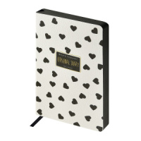 Ежедневник недат. А5 128л., мягк.обл., иск.кожа "Black and White. Сердечки" ляссе