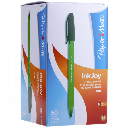 Ручка шар. Paper Mate INKJOY100  зеленые чернила 1,0мм, треугольный корпус, одноразовая