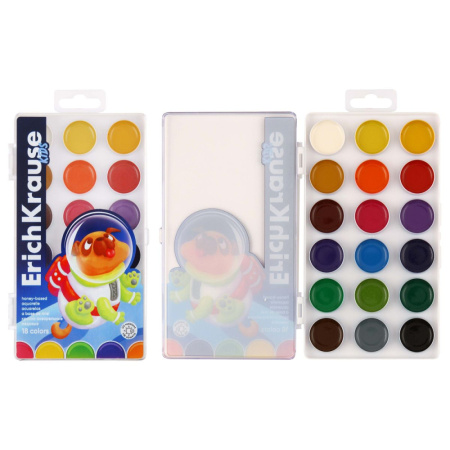 Акварельные краски 18цв. Erich Krause Kids Space Animals медовые с УФ защитой яркости