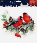 Витражная наклейка 20*20см  "Зимние снегири" силикон