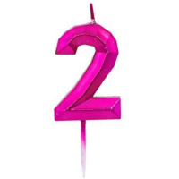 Свеча-цифра "2" Диамант Маджента, 4,5см.