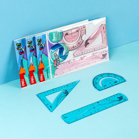 Набор геометрический (угольник., 20см лин.,трансп), ассорти