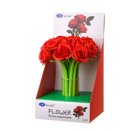 Ручка шариковая "Красная роза" синяя, 0,5мм, кор. прорезин.