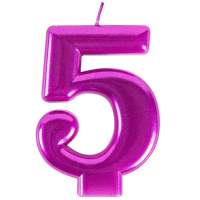 Свеча-цифра "5" Ярко-розовая 8см.