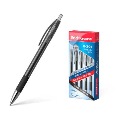 Ручка гелевая EK R-301 ORIGINAL Matic&Grip черная, автомат., 0,4мм