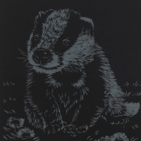 Гравюра 10*15см с эффектом серебро Детёныши "Барсучок"