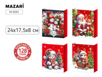 Пакет подар. бум. новогодн. 18*24*8см 128гр/м  "Дед Мороз и друзья" 4 дизайна