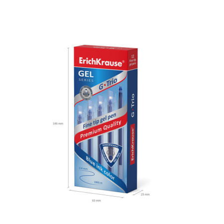 Ручка гелевая EK G-Trio синяя, 0,5мм, трехгранный корпус, игольч. наконечник